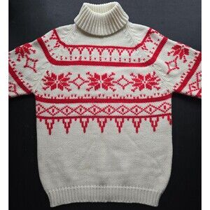 Vintage 70s/80s Kimlon red and whitefair isle turtleneck sweater - 40" waist‎